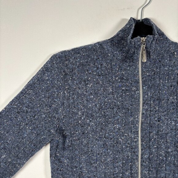 Vintage Silk Wool Cardigan Sweater Blue Y2K Zip Quiet Luxury Minimalist Small - Picture 4 of 8